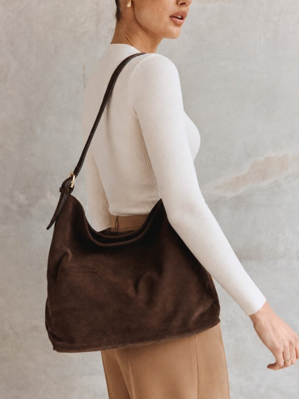 VESTIRSI Savannah Dark Chocolate Suede Hobo Bag Italian Leather